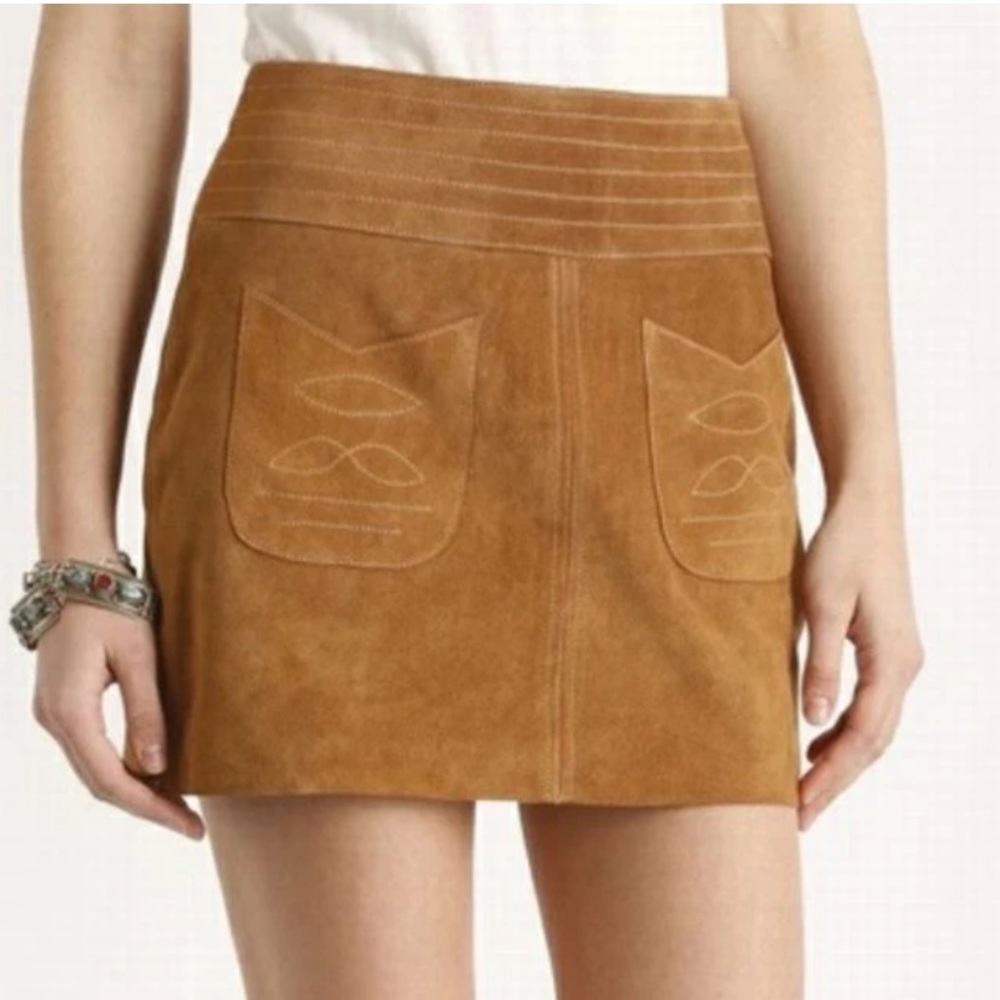 Free People Camel Modern Love Suede Patch Pocket Skirt Size 10